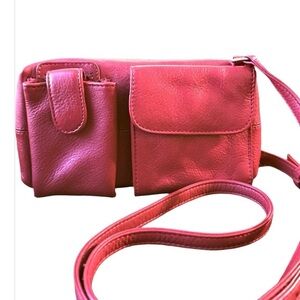 Genuine Leather Red MiniCrossbody Organizer Bag by ILI New York